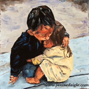 "Brother's Comfort', Oil on canvas, 16x16, 2015- private collection